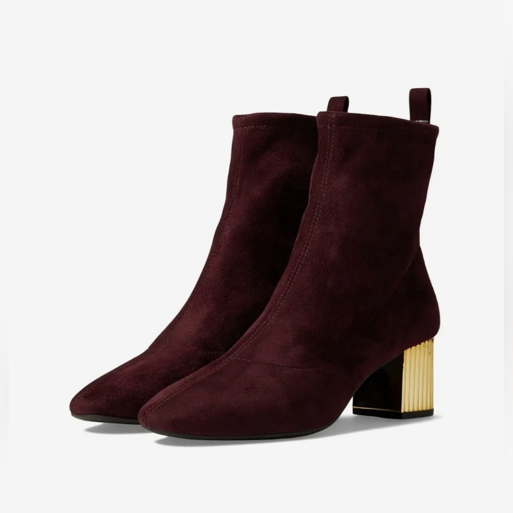 NWOB Michael Kors Women's Porter Mid Bootie‎ In Merlot Stretch Suede Sock Boot